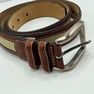 Tommy Bahama Brown Leather And Canvas Casual Belt Size 34